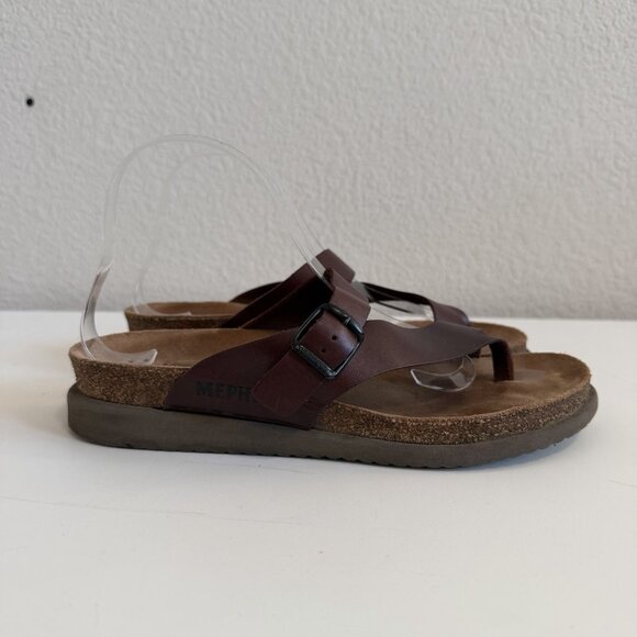 Mephisto Helen Big Toe Loop Dark Brown Waxy Leather Sandals Slides Womens 10/40 - Picture 4 of 10
